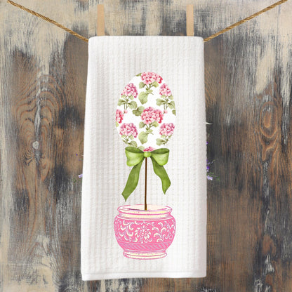 Easter Waffle Weave Tea Towel: Pink Bunny or Floral Egg Topiary