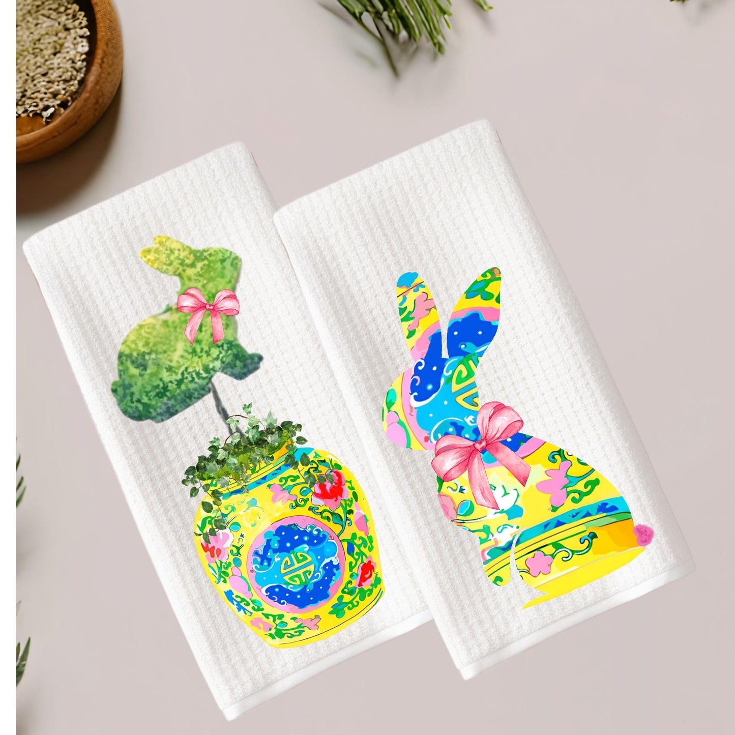 Chinoiserie Bunny Tea Towel