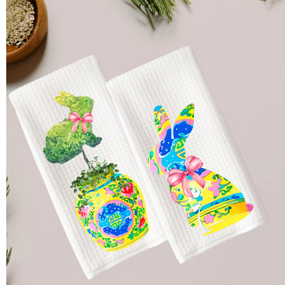 Chinoiserie Bunny Tea Towel: Easter Rabbit, Spring Kitchen Decor