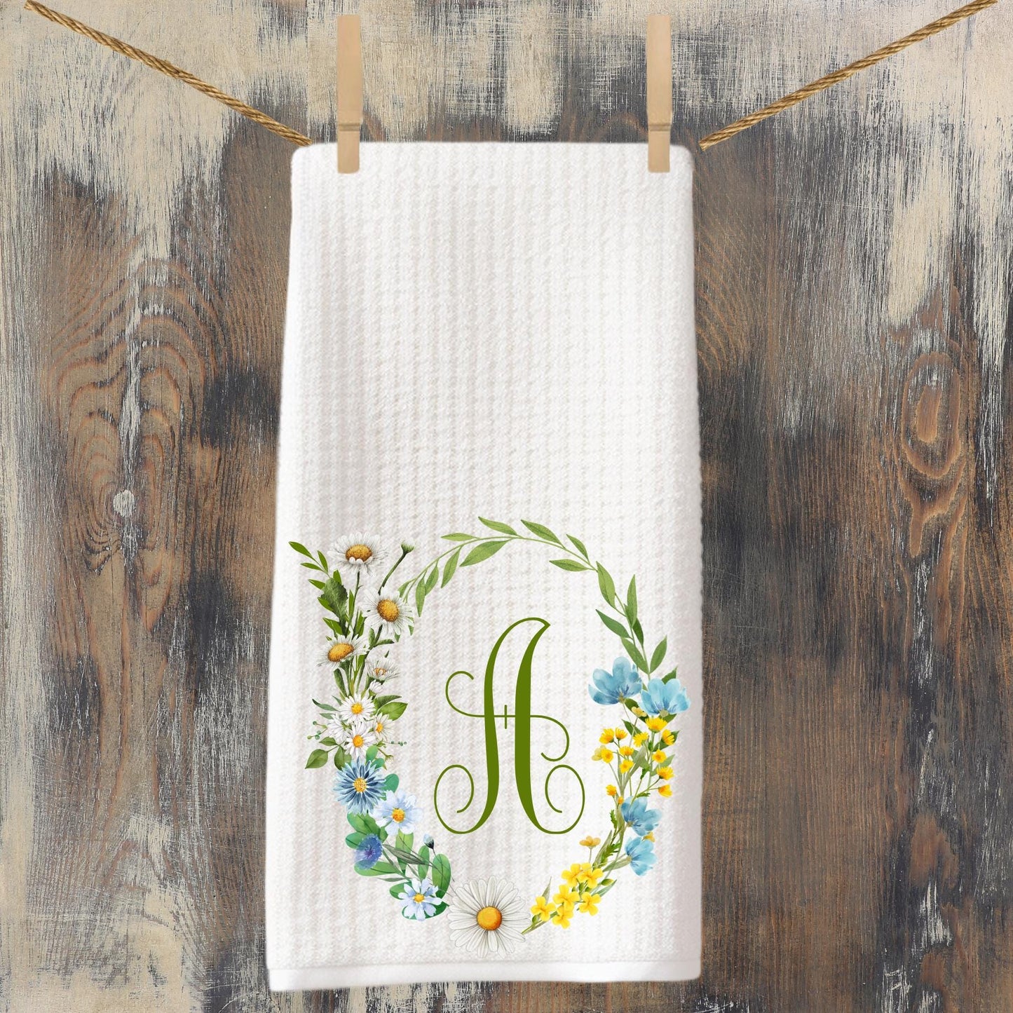 Floral Bunny Tea Towel: Easter Spring Kitchen Decor, Monogram Option
