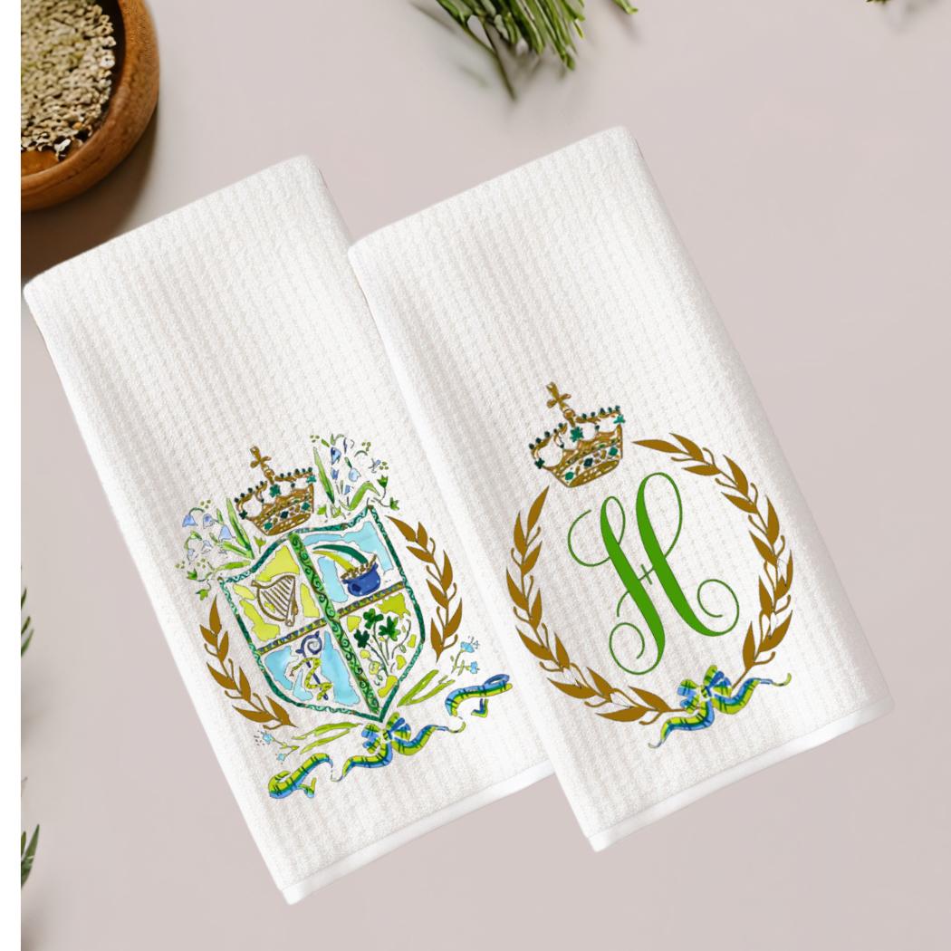 Irish Crest Waffle Weave Tea Towel Set: Celtic Kitchen Decor