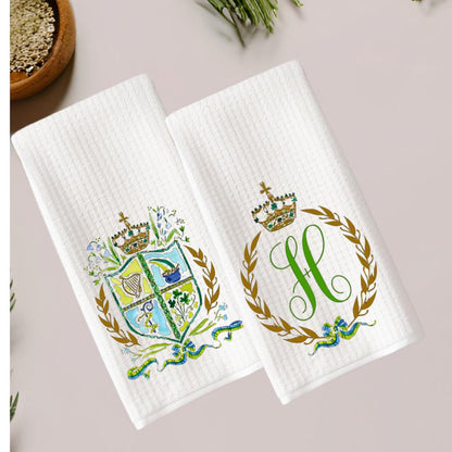 Irish Crest Waffle Weave Tea Towel Set: Celtic Kitchen Decor