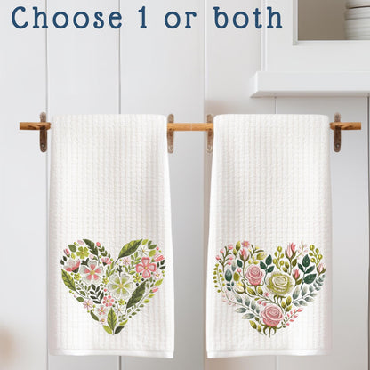 Floral Heart Tea Towel or Canvas Tote Bag: Botanical Kitchen Decor