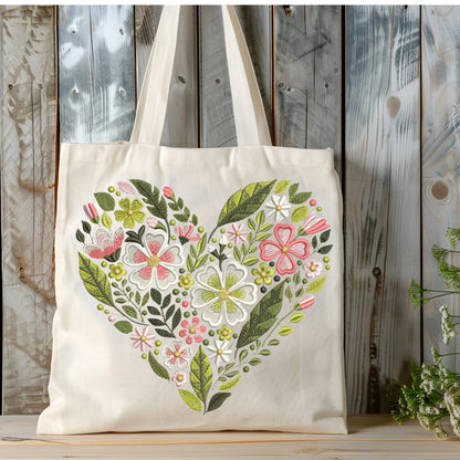 Floral Heart Tea Towel or Canvas Tote Bag: Botanical Kitchen Decor