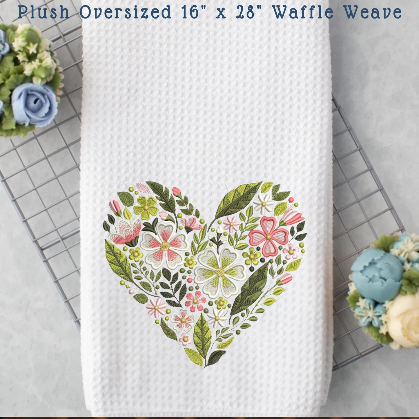 Floral Heart Tea Towel or Canvas Tote Bag: Botanical Kitchen Decor