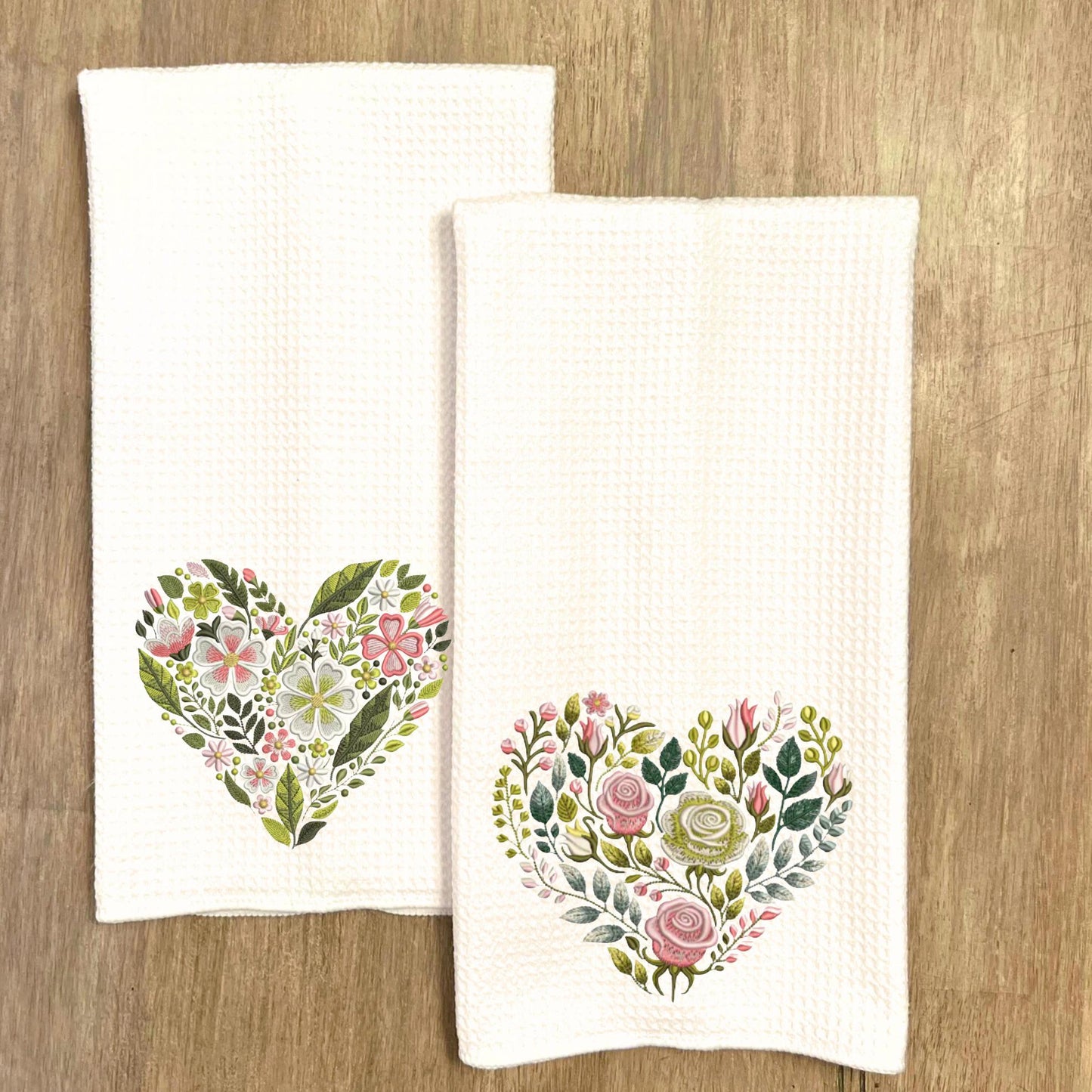 Floral Heart Tea Towel or Canvas Tote Bag: Botanical Kitchen Decor