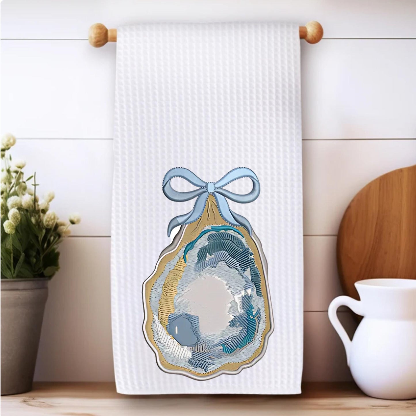 Coastal Oyster Waffle Weave Tea Towel Set