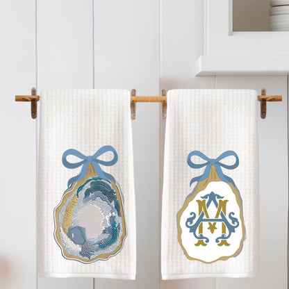 Coastal Oyster Waffle Weave Tea Towel Set