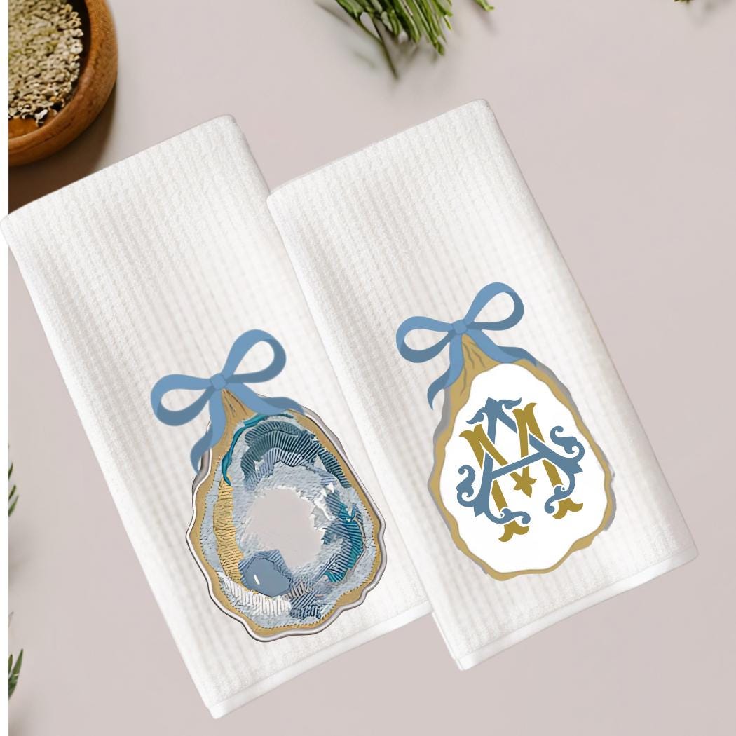 Coastal Oyster Waffle Weave Tea Towel Set