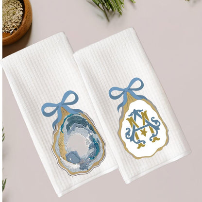 Coastal Oyster Waffle Weave Tea Towel Set