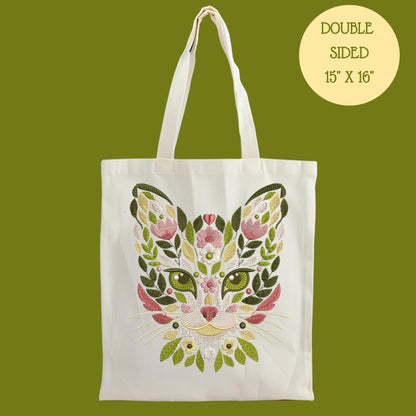 Floral Cat Face Tea Towel or Tote Collection Waffle Weave Cat Lover Decor