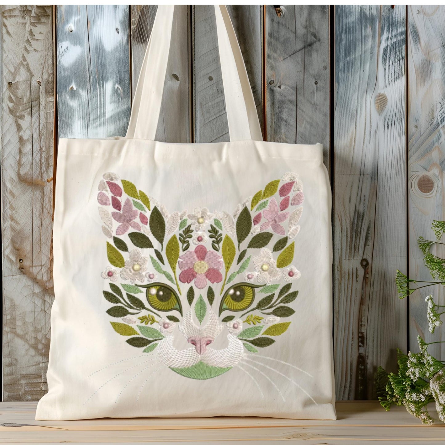 Floral Cat Face Tea Towel or Tote Collection Waffle Weave Cat Lover Decor