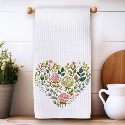 Floral Heart Tea Towel or Canvas Tote Bag: Botanical Kitchen Decor