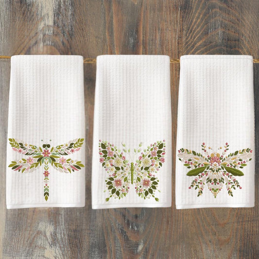 Floral Butterfly, Bee & Dragonfly Tea Towel Collection