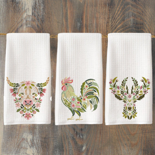 Farm Animal Floral Tea Towel Collection