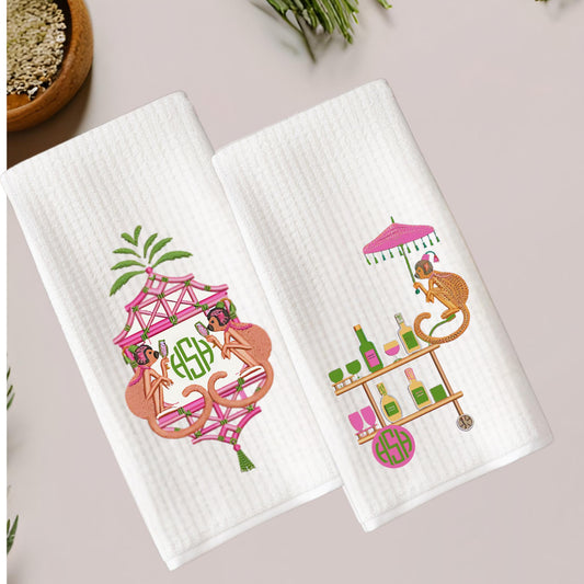 Palm Beach Animal Party Tea Towel: Preppy Waffle Weave, Monogram Option