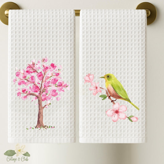Cherry Blossom Tree and Watercolor Bird Collection