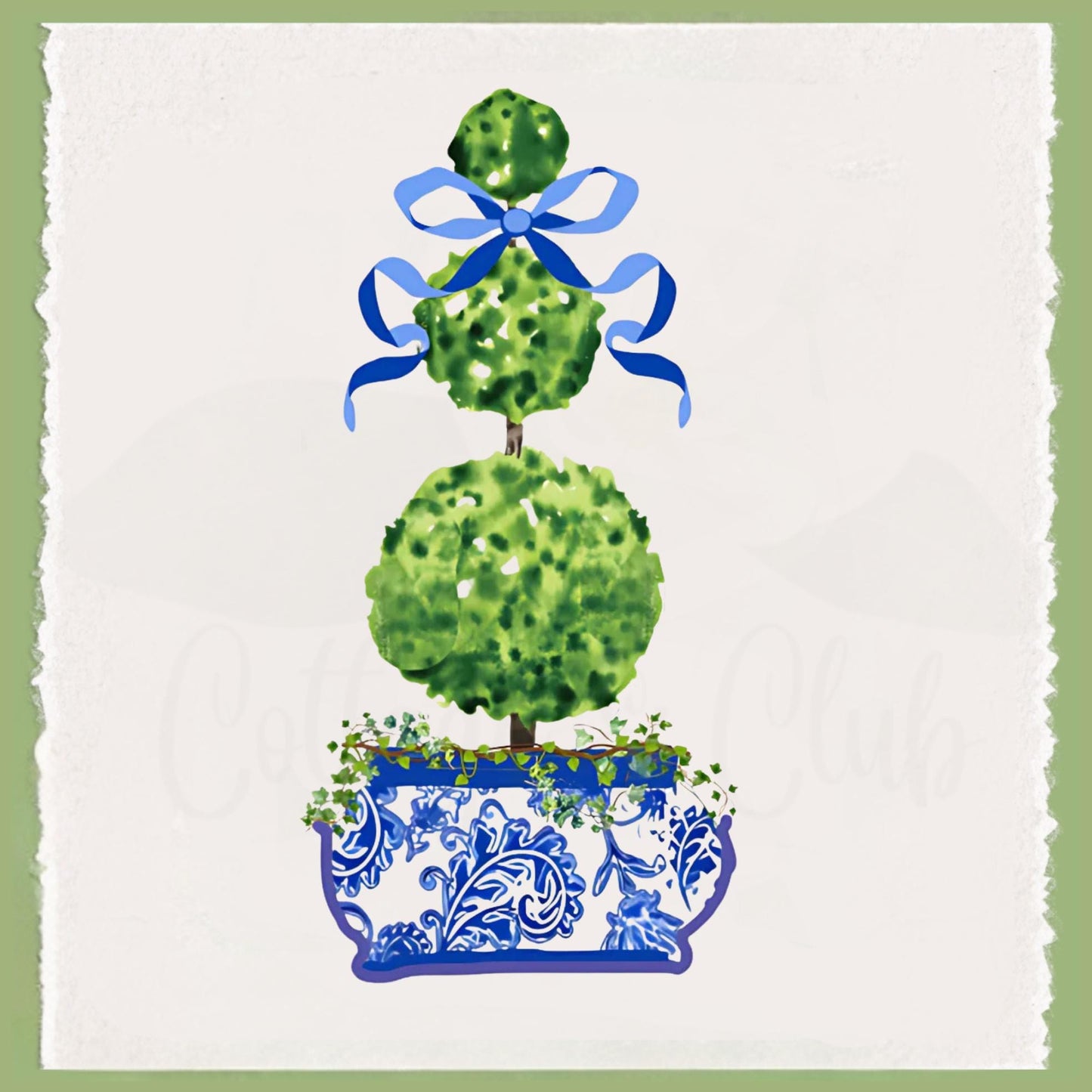 Blue & White Ginger Jar Topiary Tea Towel Set: Grand Millennial Decor