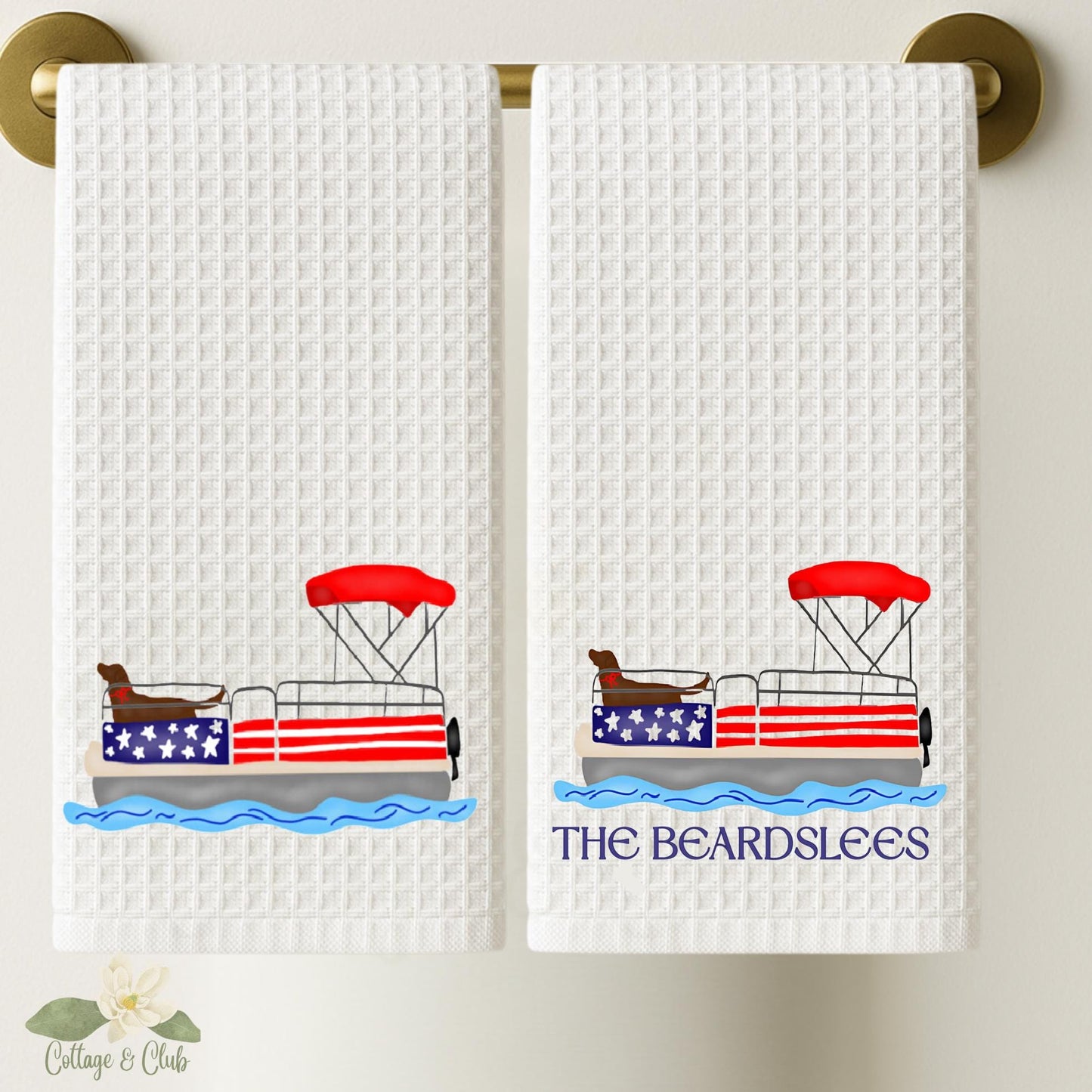 Patriotic Pontoon Boat Tea Towel: Red, White & Blue 4th of July Decor