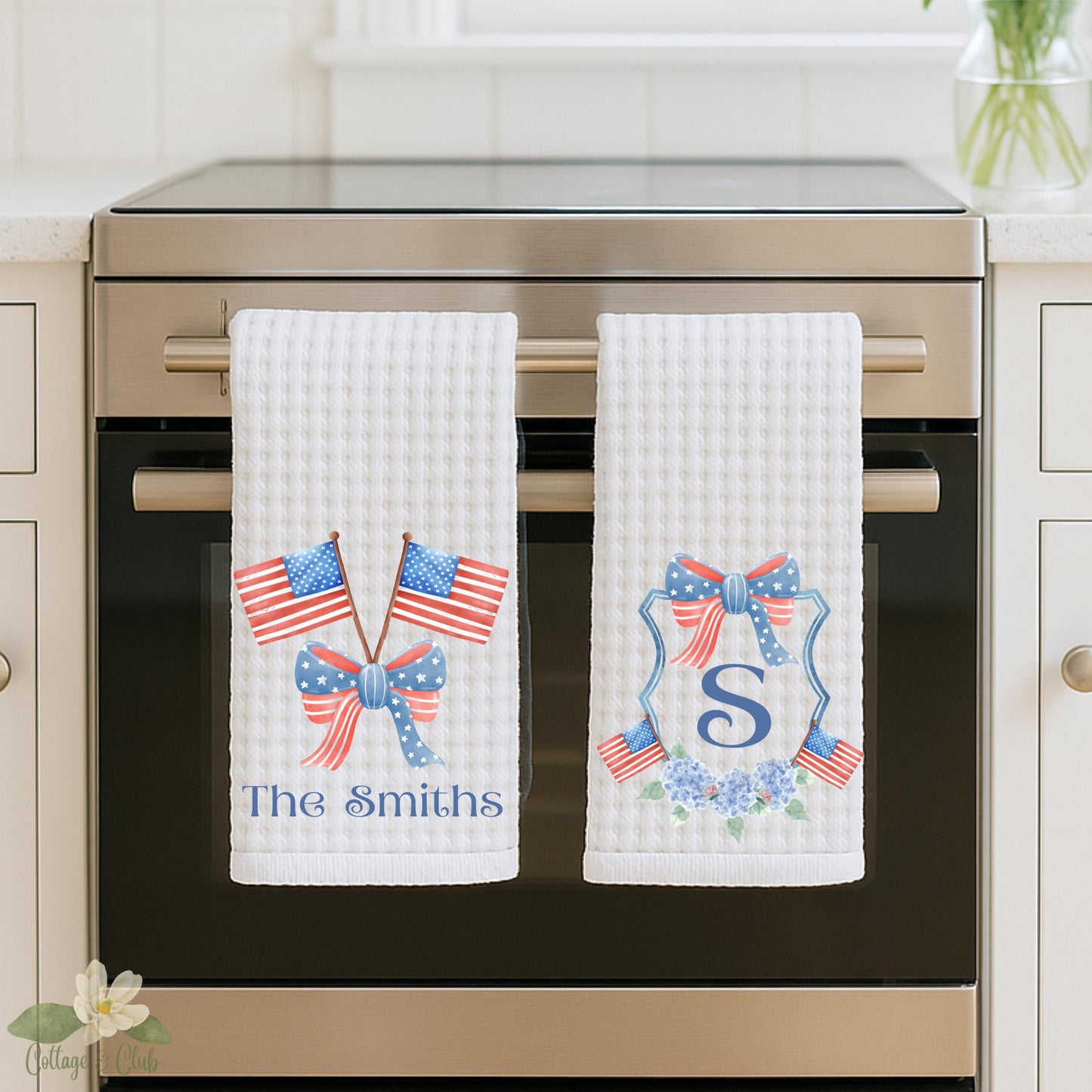 Patriotic Tea Towel Collection: American Flag Decor, Custom Kitchen Gift