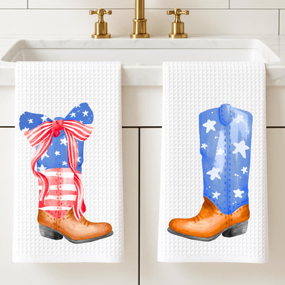 Patriotic Country Boot Tea Towel: American Flag Independence Day Decor