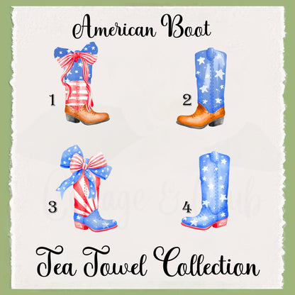 Patriotic Country Boot Tea Towel: American Flag Independence Day Decor