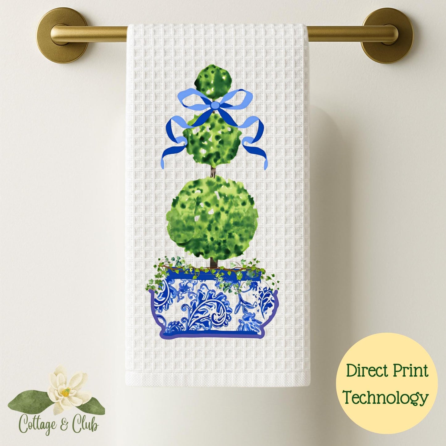 Blue & White Ginger Jar Topiary Tea Towel Set: Grand Millennial Decor