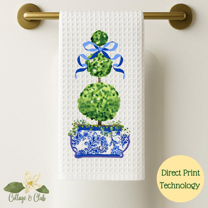 Blue & White Ginger Jar Topiary Tea Towel Set: Grand Millennial Decor