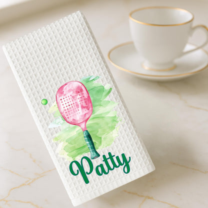 Personalized Pickleball Waffle Weave Tea Towel: Custom Monogram Kitchen Decor