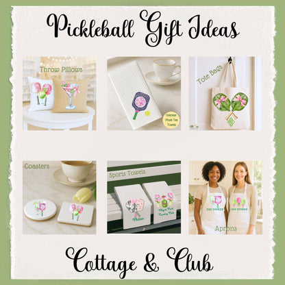 Pickle ball Gift Collection - tea towels, totes, pillows, aprons, coasters and sports towels for pickleball players, coaches and teams