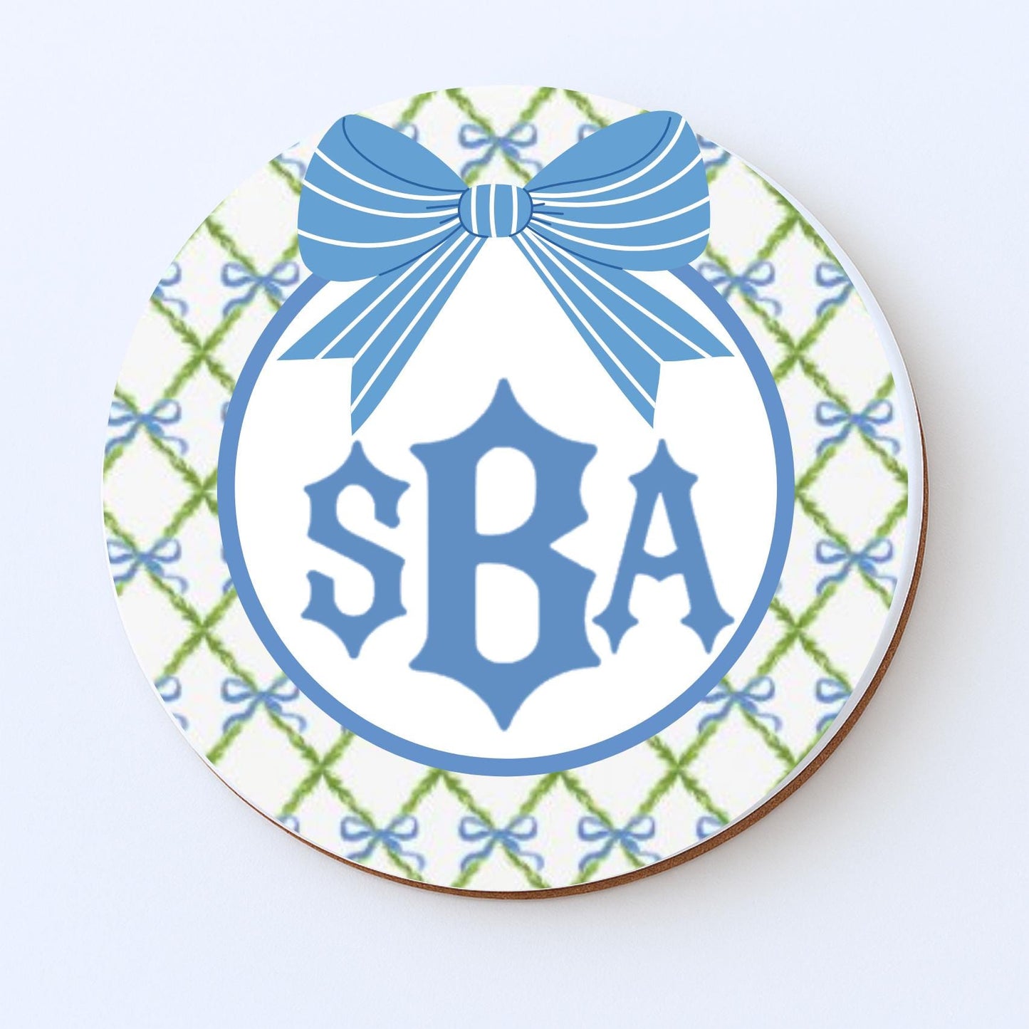 Monogrammed Chinoiserie Coasters: Preppy Blue & White Ceramic Drink Coasters