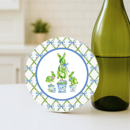 Monogrammed Chinoiserie Coasters: Preppy Blue & White Ceramic Drink Coasters