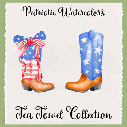 Patriotic Cowboy Boot Tea Towel Set | 4th of July Waffle Weave