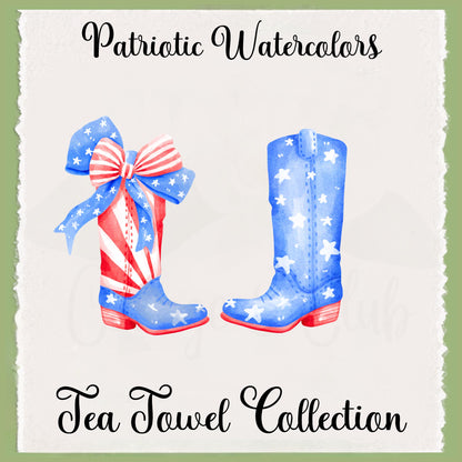 Patriotic Cowboy Boot Tea Towel Set | 4th of July Waffle Weave