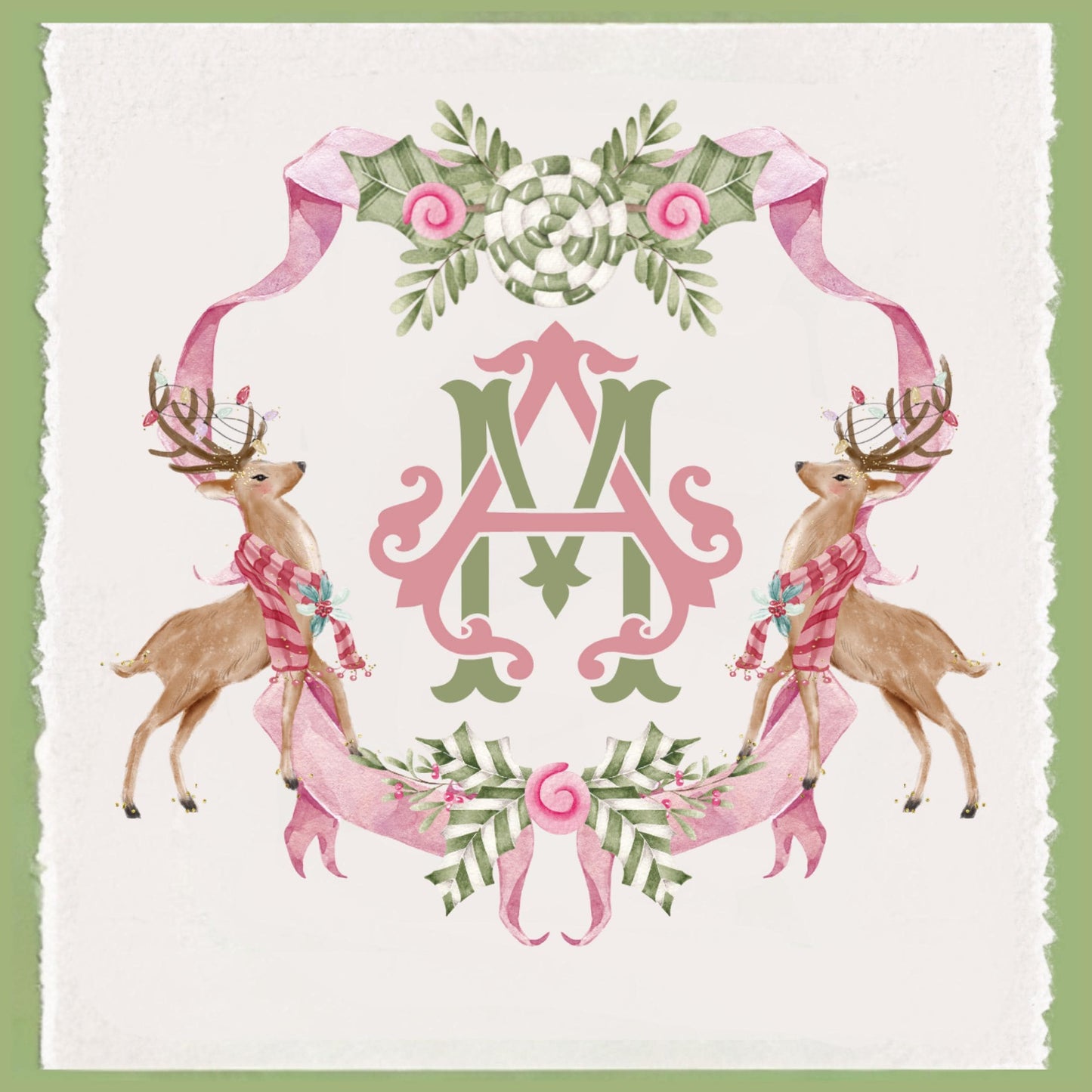 Personalized Pink & Green Christmas Tree Tea Towel