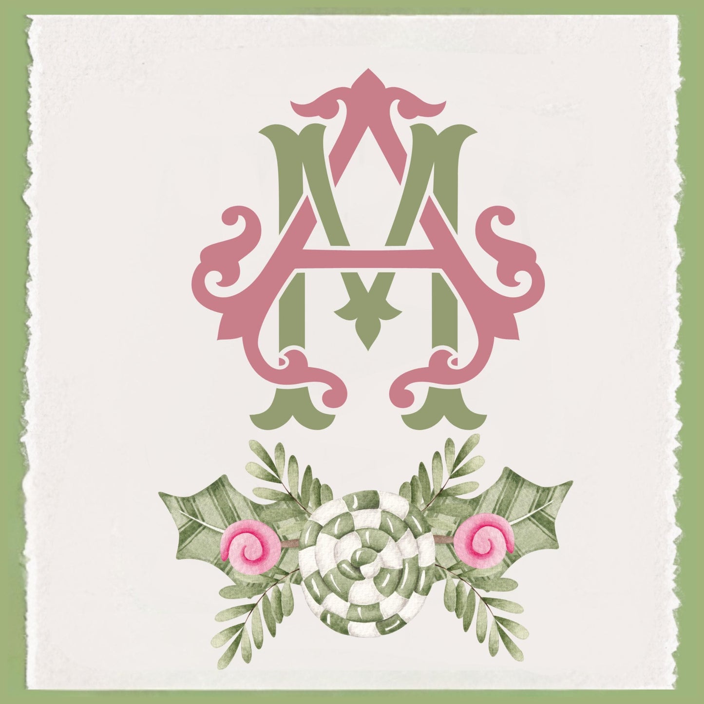 Personalized Pink & Green Christmas Tree Tea Towel