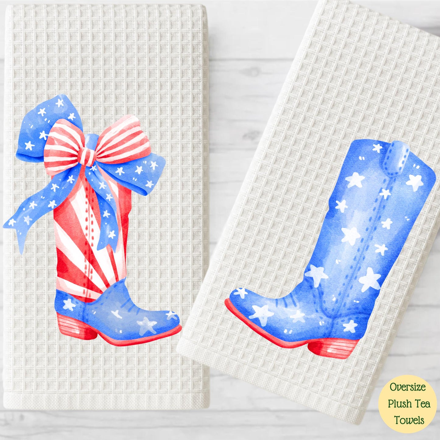 Patriotic Country Boot Tea Towel: American Flag Independence Day Decor