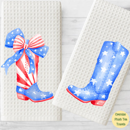 Patriotic Country Boot Tea Towel: American Flag Independence Day Decor