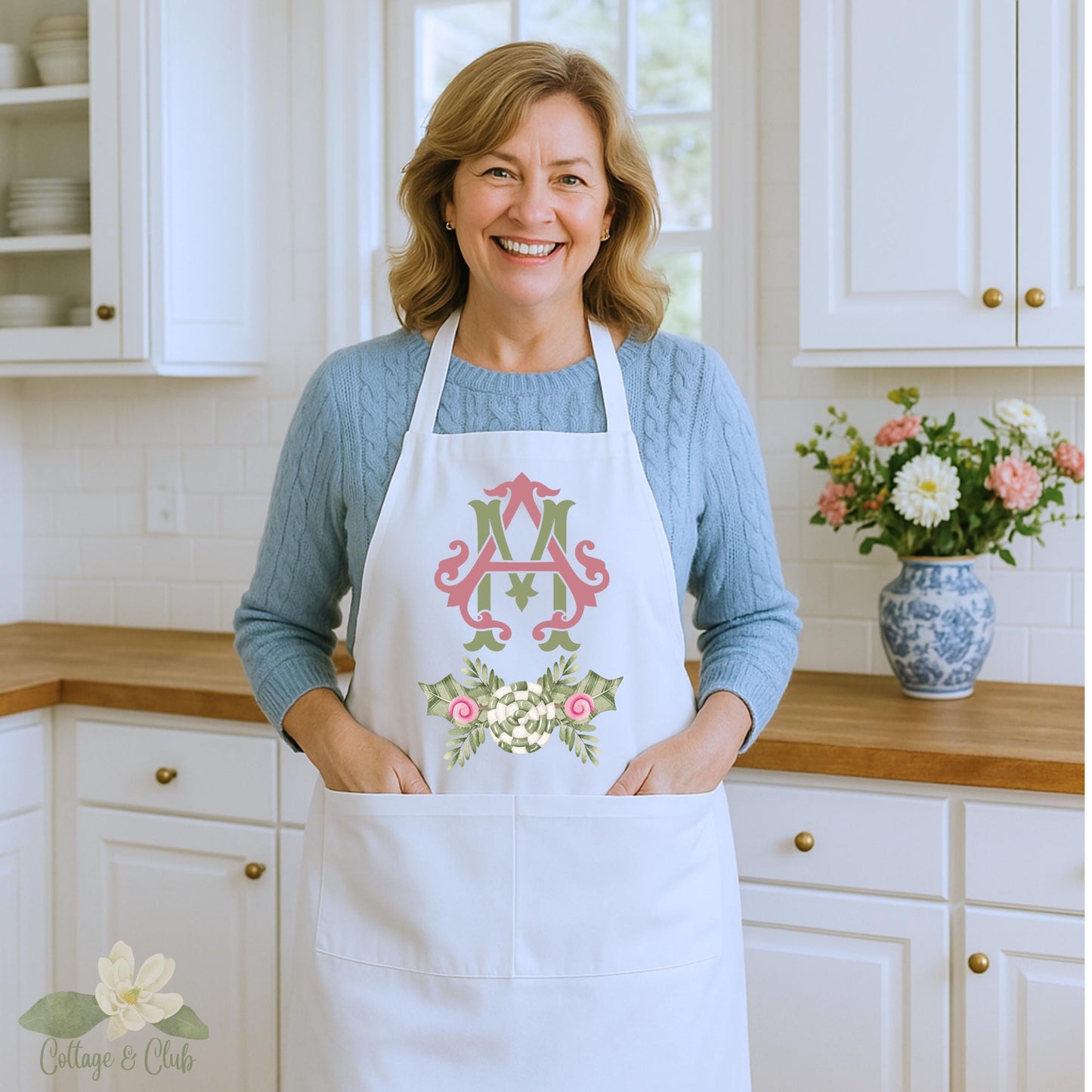 Personalized Pink & Green Christmas Tree Tea Towel