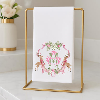 Preppy Pink and Green Christmas Powder Room Fingertip Hand Towels