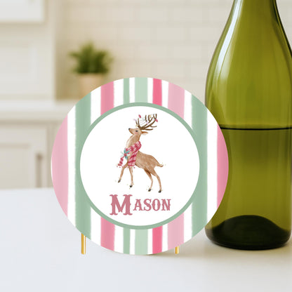 Christmas Coaster Custom Monogram Pink and Green Drink Coasters