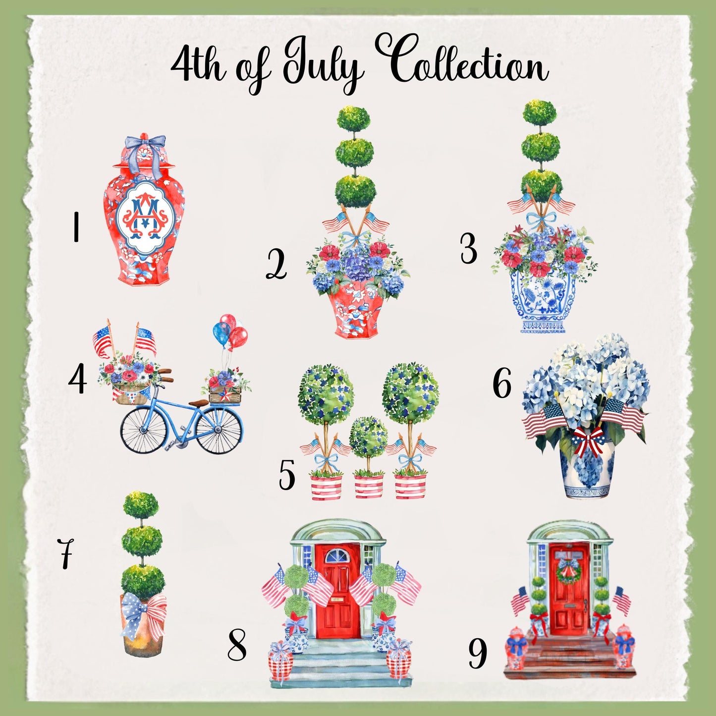 Monogrammed Chinoiserie Tea Towel: Preppy Independence Day Kitchen Decor