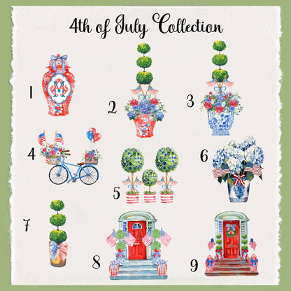 Monogrammed Chinoiserie Tea Towel: Preppy Independence Day Kitchen Decor