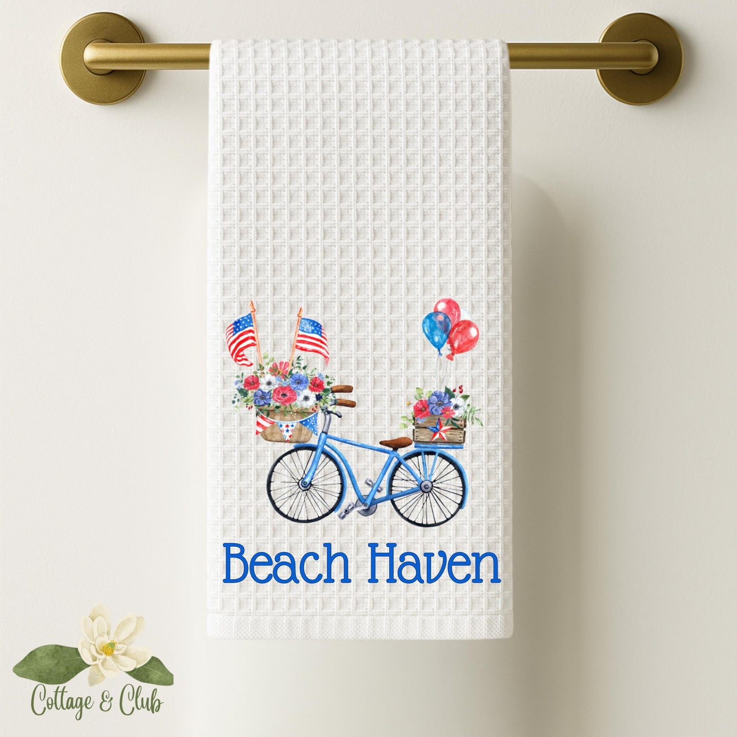 Personalized Patriotic Tea Towel: Preppy Chinoiserie Ginger Jar Design