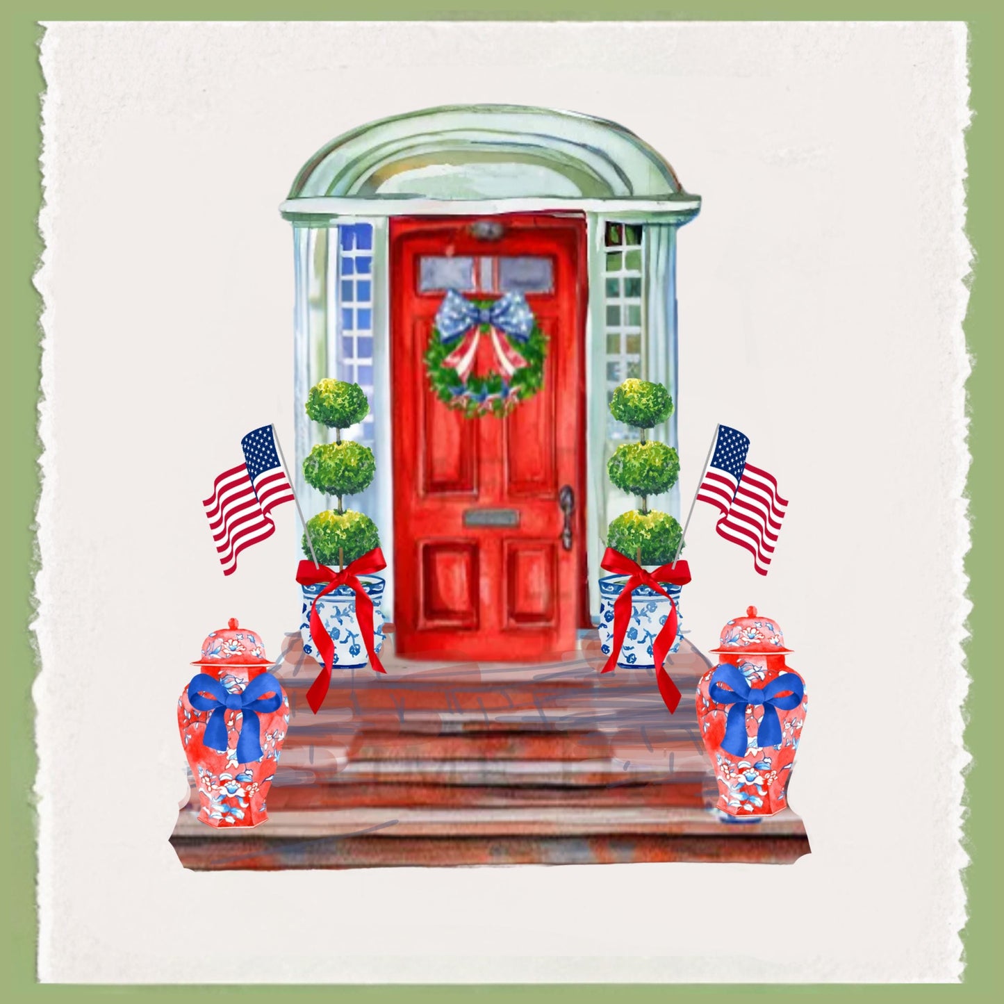 Monogrammed Chinoiserie Tea Towel: Preppy Independence Day Kitchen Decor