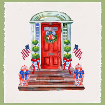 Monogrammed Chinoiserie Tea Towel: Preppy Independence Day Kitchen Decor