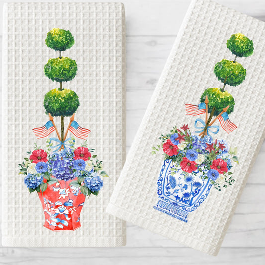 Custom Patriotic Chinoiserie Tea Towel: 4th of July Kitchen Decor