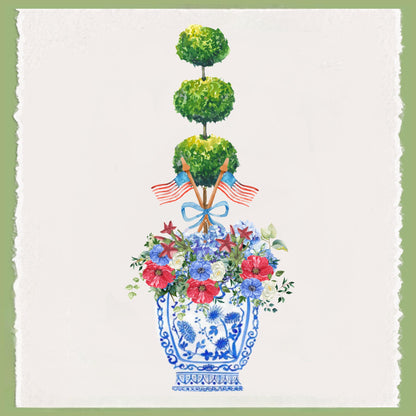 Monogrammed Chinoiserie Tea Towel: Preppy Independence Day Kitchen Decor