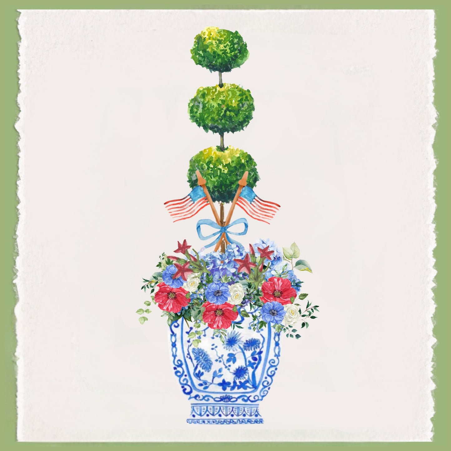 Custom Patriotic Chinoiserie Tea Towel: 4th of July Kitchen Decor