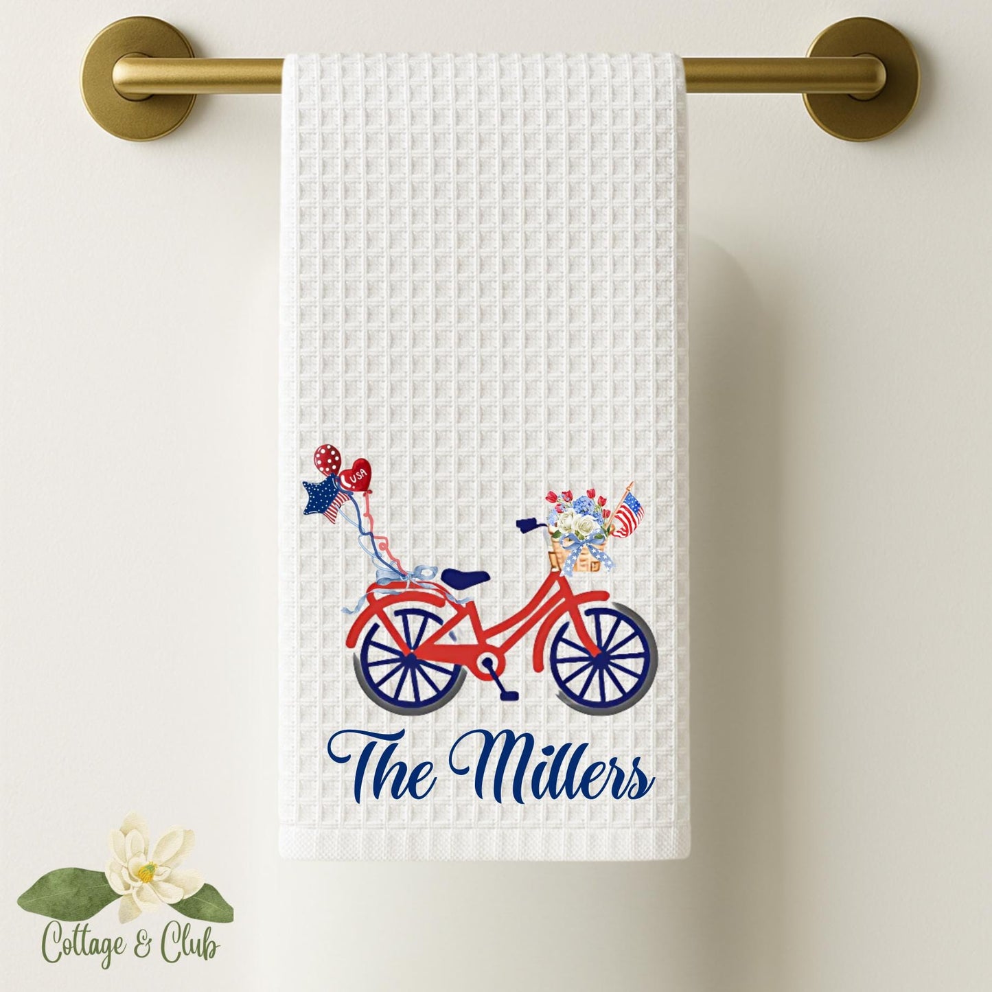 Personalized Chinoiserie Tea Towel: Monogrammed Independence Day Kitchen Decor